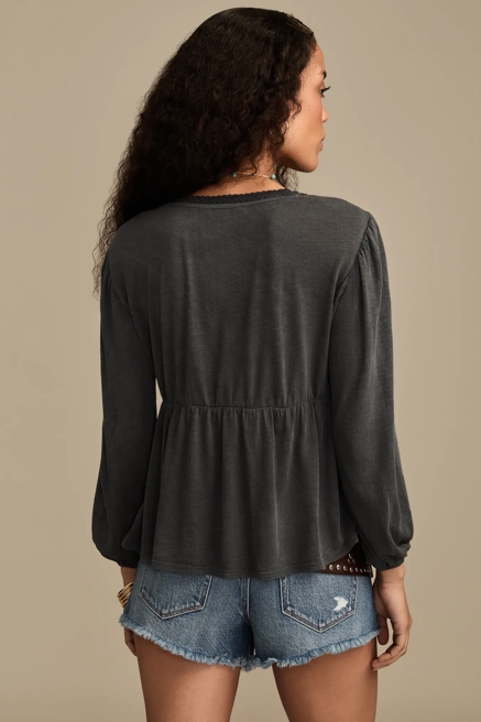 EMBROIDERED YOKE SQUARE NECK TOP, image 3