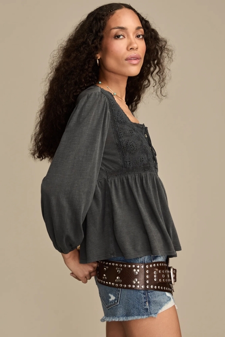 EMBROIDERED YOKE SQUARE NECK TOP, image 4