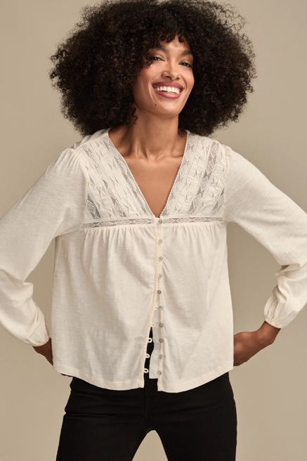 LACE YOKE PEASANT TOP, image 1