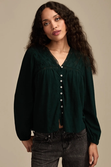 LACE YOKE PEASANT TOP, image 1