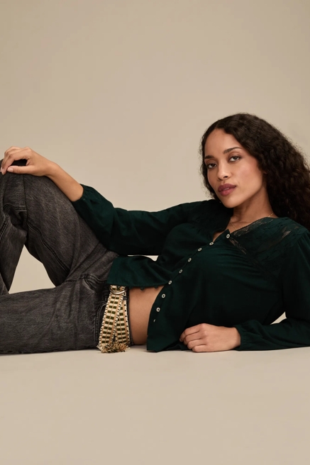 LACE YOKE PEASANT TOP, image 2