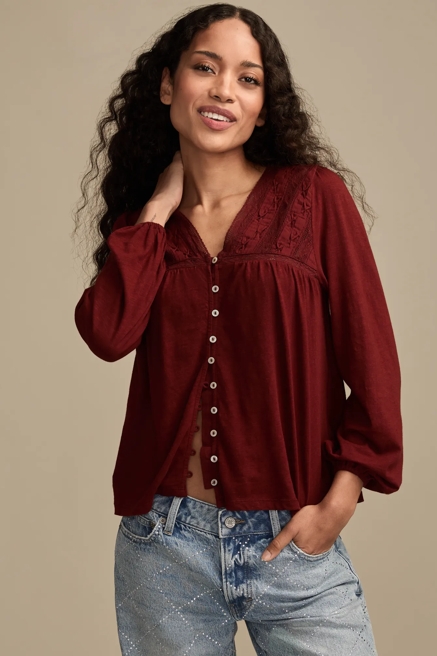 LACE YOKE PEASANT TOP, image 1
