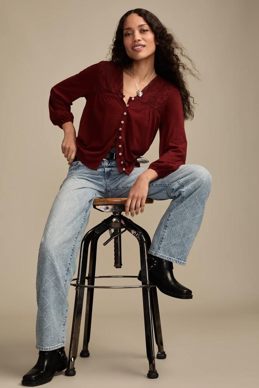 LACE YOKE PEASANT TOP, image 5