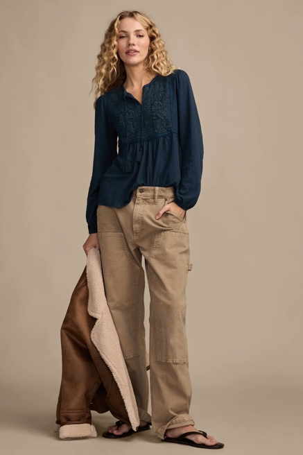 EMBROIDERED BIB PEASANT TOP, image 1