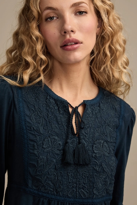 EMBROIDERED BIB PEASANT TOP, image 2