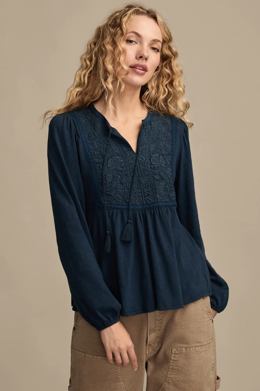EMBROIDERED BIB PEASANT TOP, image 5