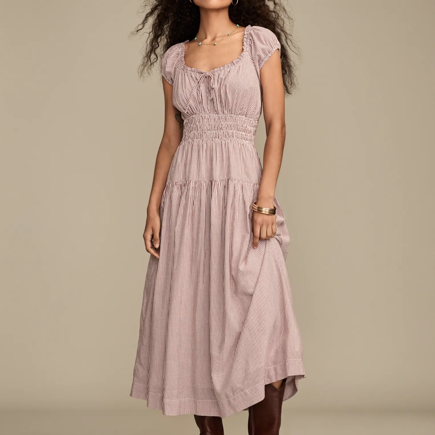 Lucky Brand Cinched Waist Midi Dress – Women’s Clothing Dresses Shirt Midi Dress