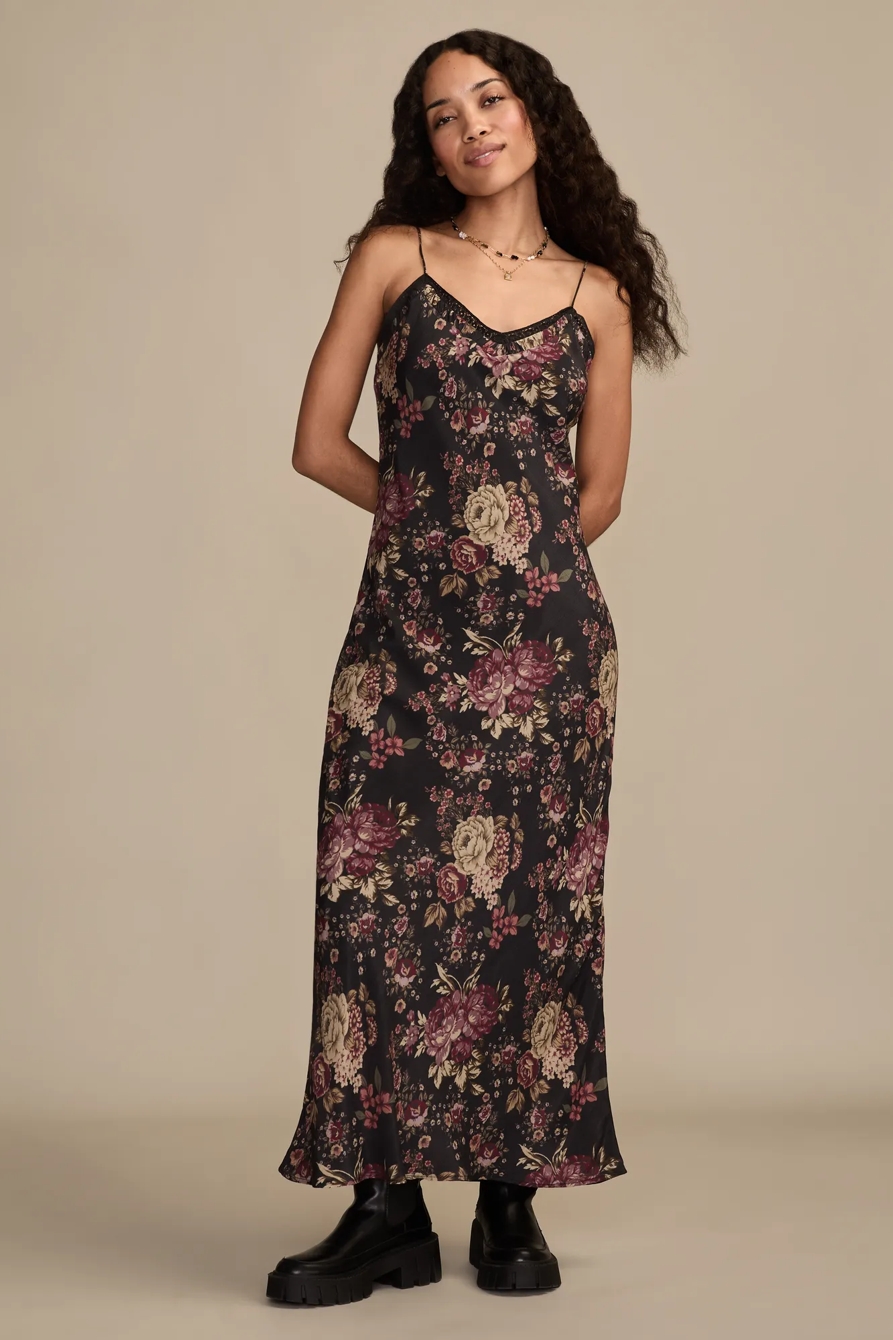RUCHED PRINTED SLIP MIDI DRESS, image 2
