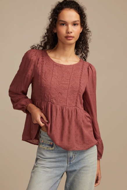 NOVELTY LONG SLEEVE PEPLUM TOP, image 1