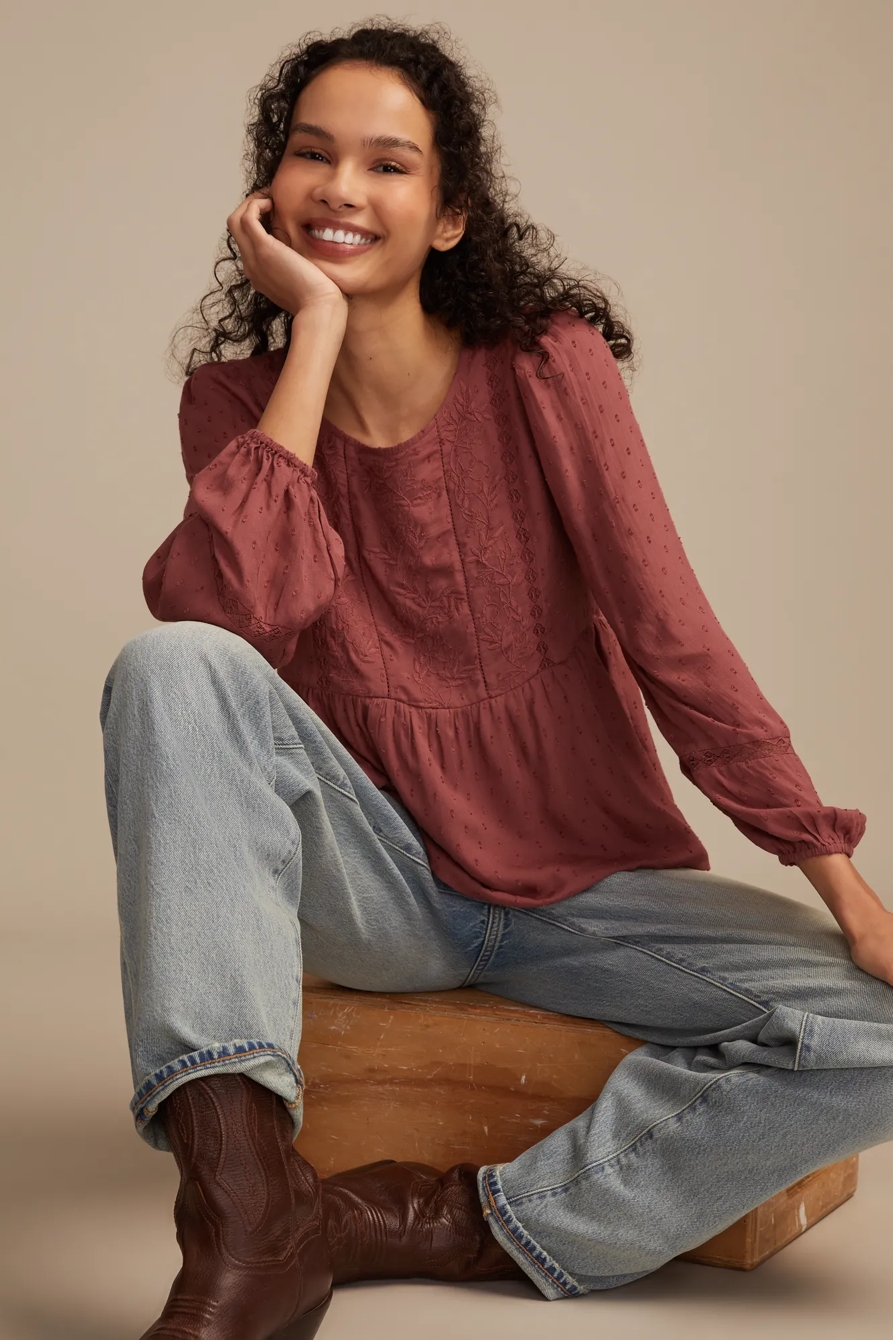 NOVELTY LONG SLEEVE PEPLUM TOP, image 5