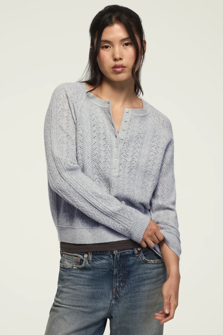 CLOUD SOFT POINTELLE HENLEY SWEATER, image 1