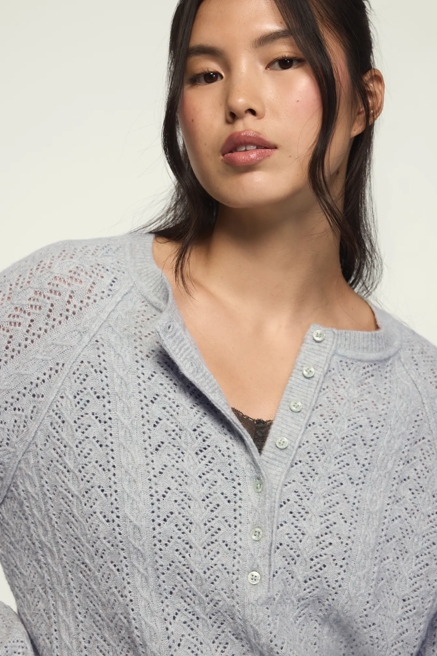 CLOUD SOFT POINTELLE HENLEY SWEATER, image 2