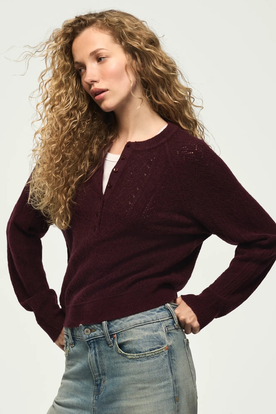 CLOUD SOFT POINTELLE HENLEY SWEATER, image 3