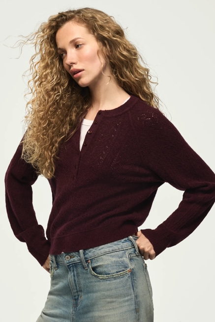 CLOUD SOFT POINTELLE HENLEY SWEATER, image 3