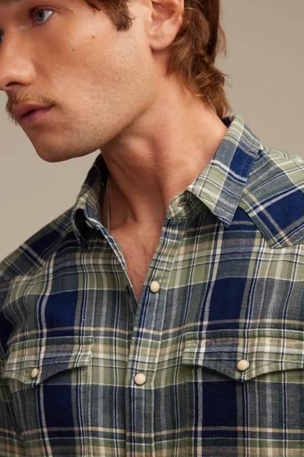 LONG SLEEVE INDIGO PLAID MESA WESTERN SHIRT, image 2