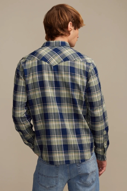 LONG SLEEVE INDIGO PLAID MESA WESTERN SHIRT, image 3
