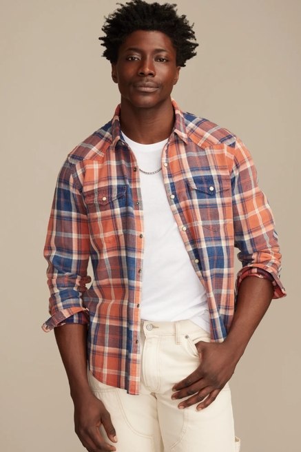 LONG SLEEVE INDIGO PLAID MESA WESTERN SHIRT, image 1