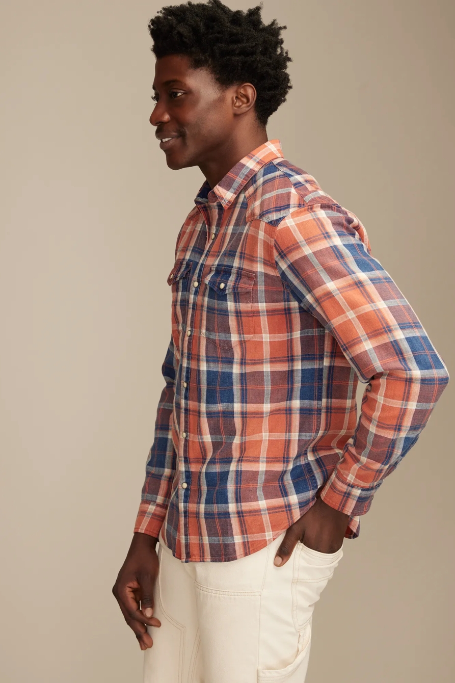 LONG SLEEVE INDIGO PLAID MESA WESTERN SHIRT, image 4