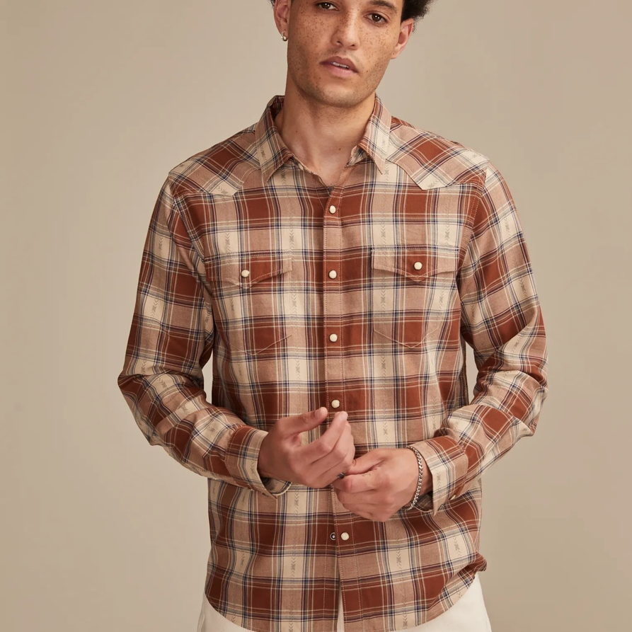 Lucky Brand Long Sleeve Dobby Western Shirt - Men's Clothing Outerwear Shirt Jackets