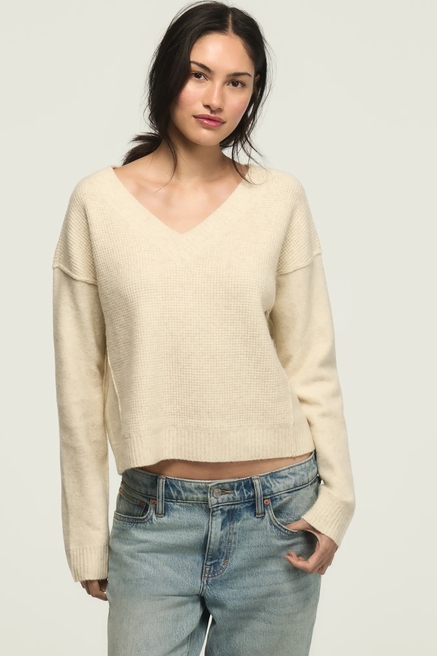 WAFFLE SLOUCHY VNECK SWEATER, image 1