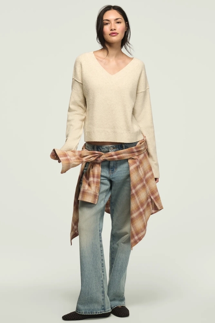 WAFFLE SLOUCHY VNECK SWEATER, image 2
