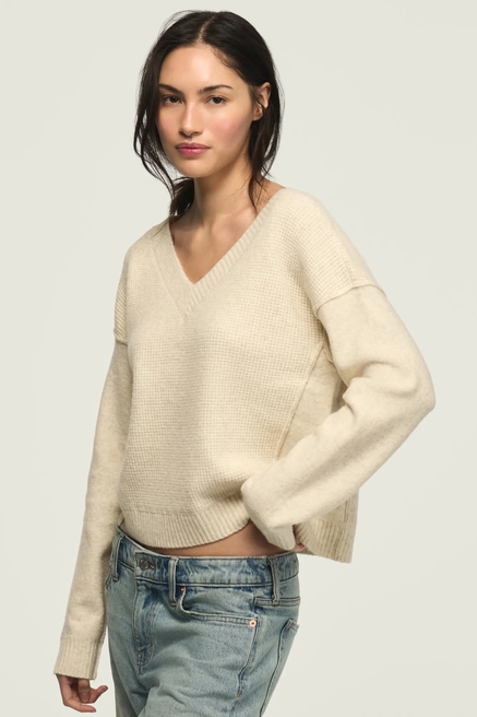 WAFFLE SLOUCHY VNECK SWEATER, image 4