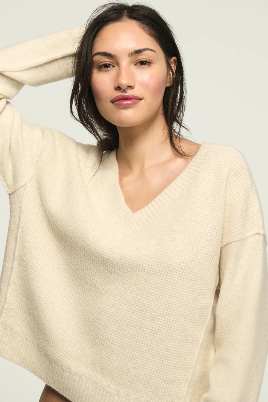 WAFFLE SLOUCHY VNECK SWEATER | Lucky Brand