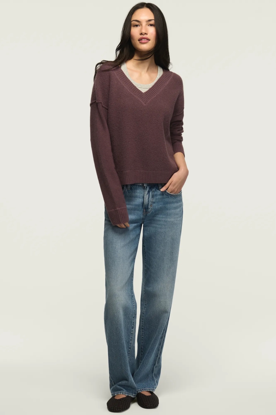 WAFFLE SLOUCHY VNECK SWEATER, image 2