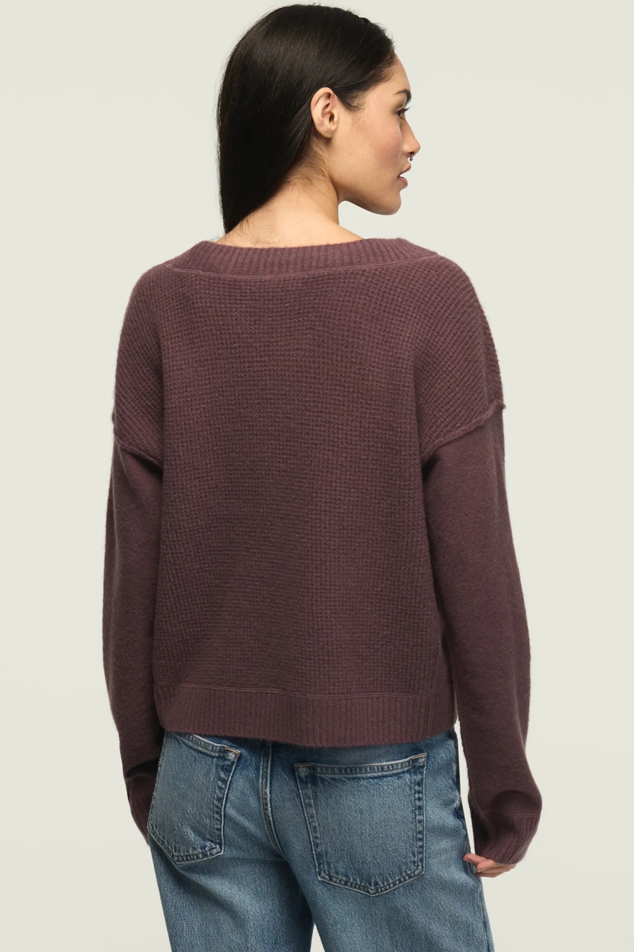 WAFFLE SLOUCHY VNECK SWEATER, image 3
