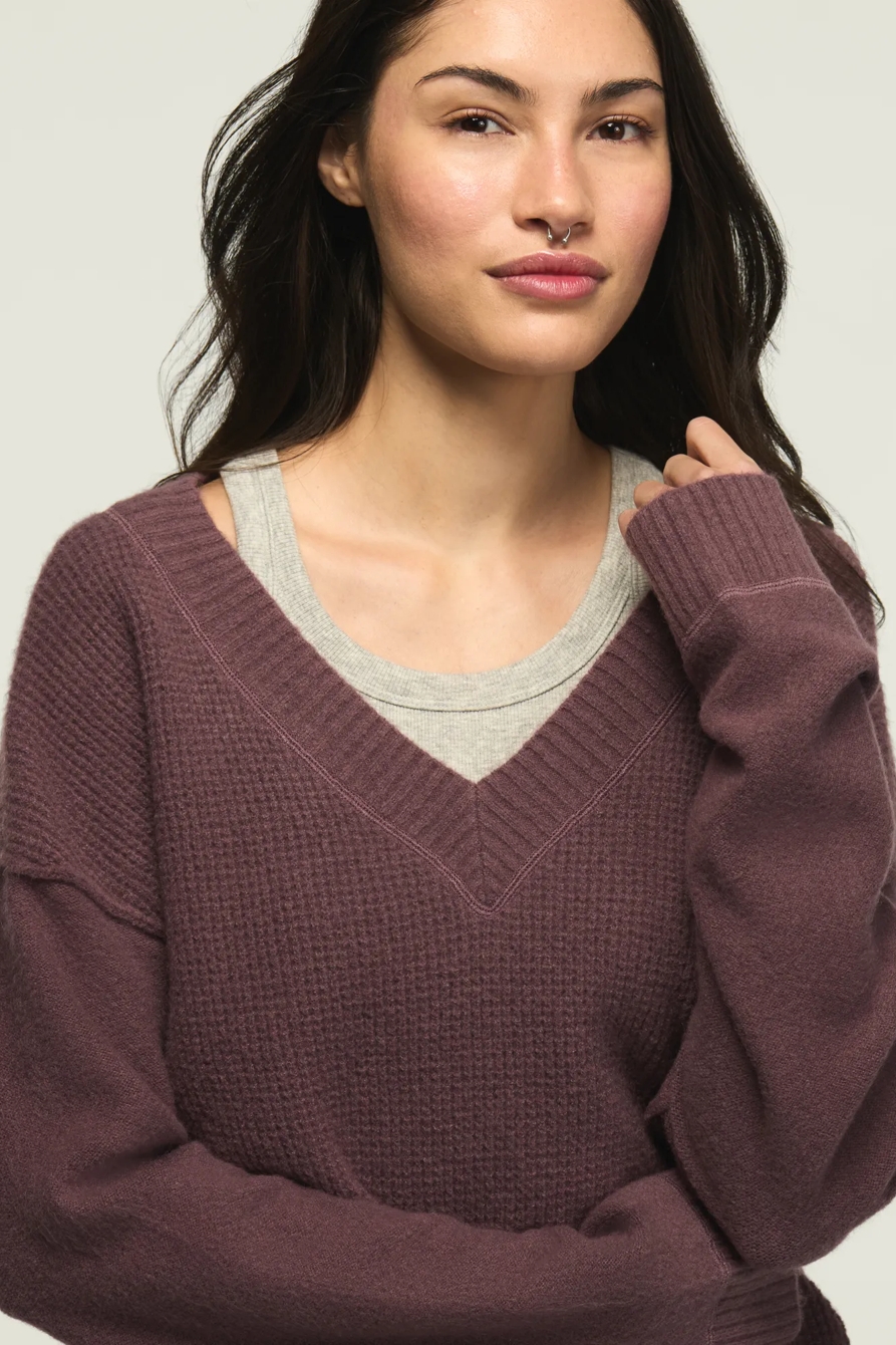 WAFFLE SLOUCHY VNECK SWEATER, image 5