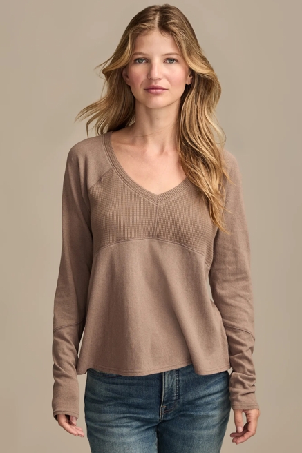WAFFLE MIX V NECK TOP, image 1