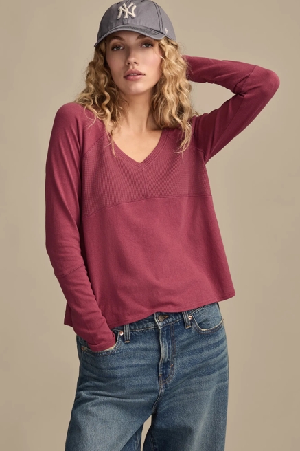 WAFFLE MIX V NECK TOP, image 1