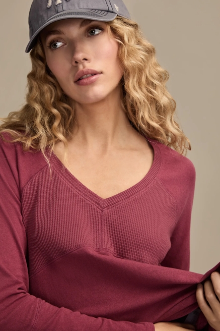 WAFFLE MIX V NECK TOP, image 2