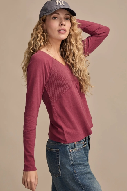 WAFFLE MIX V NECK TOP, image 4