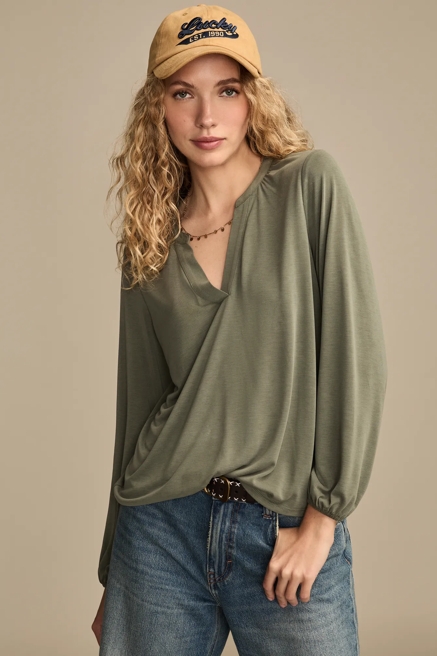 SANDWASH LONG SLEEVE NOTCH TOP, image 1