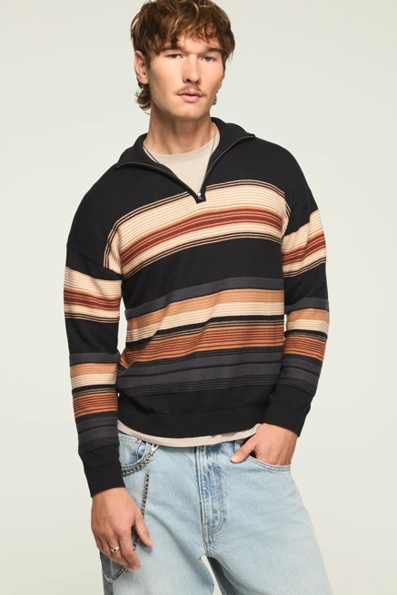 1/4 ZIP OMBRE STRIPE MOCK NECK SWEATER, image 1