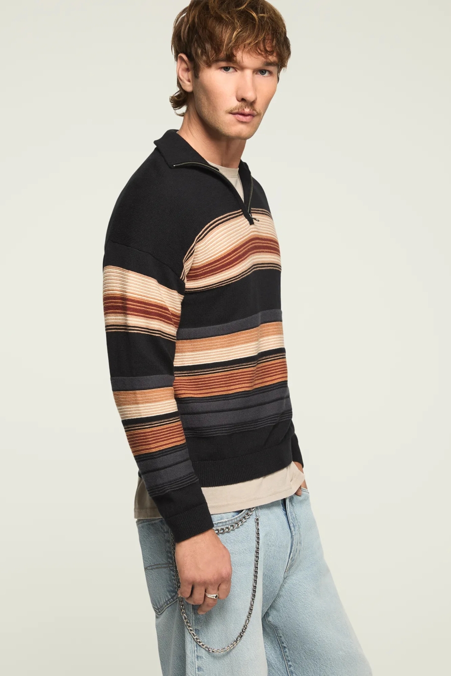 1/4 ZIP OMBRE STRIPE MOCK NECK SWEATER, image 4