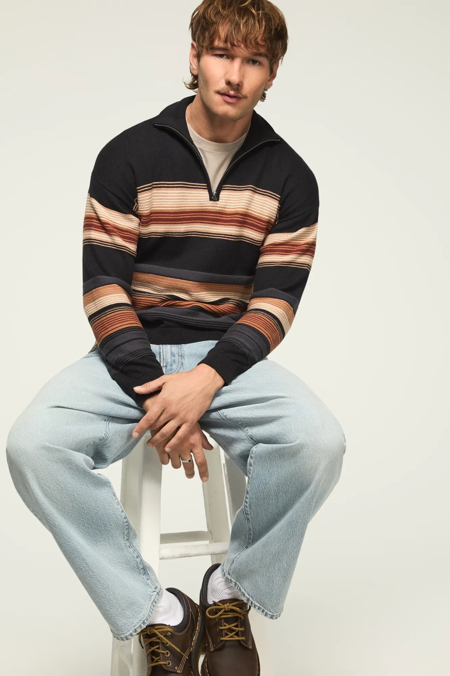 1/4 ZIP OMBRE STRIPE MOCK NECK SWEATER, image 5