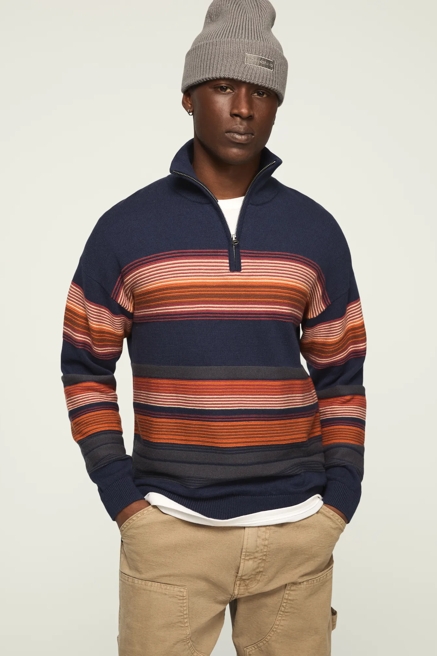 1/4 ZIP OMBRE STRIPE MOCK NECK SWEATER, image 1