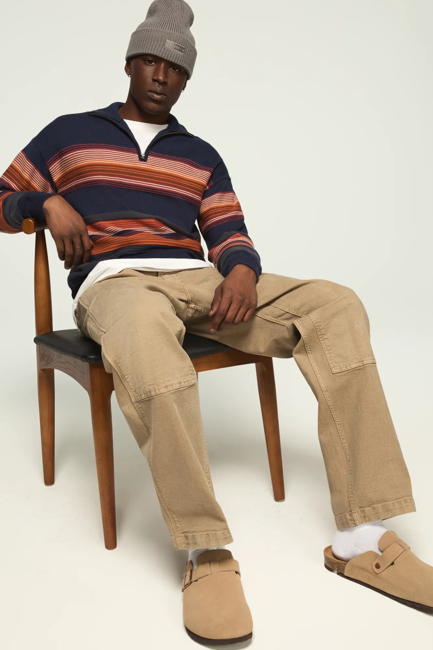 1/4 ZIP OMBRE STRIPE MOCK NECK SWEATER, image 2