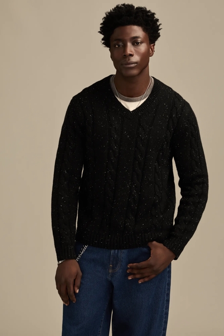 V-Neck Cable Sweater, image 1