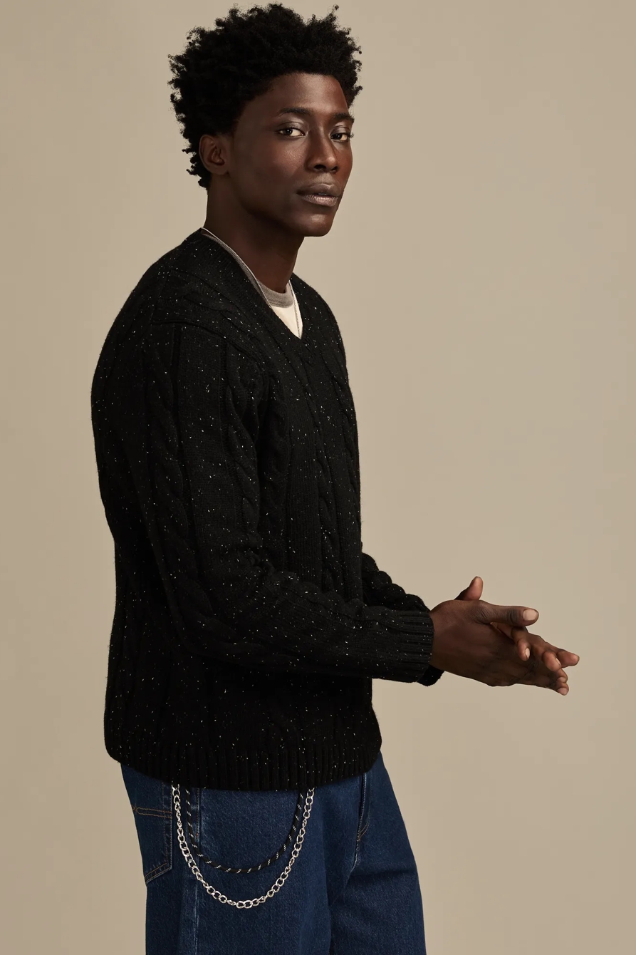 V-Neck Cable Sweater, image 4