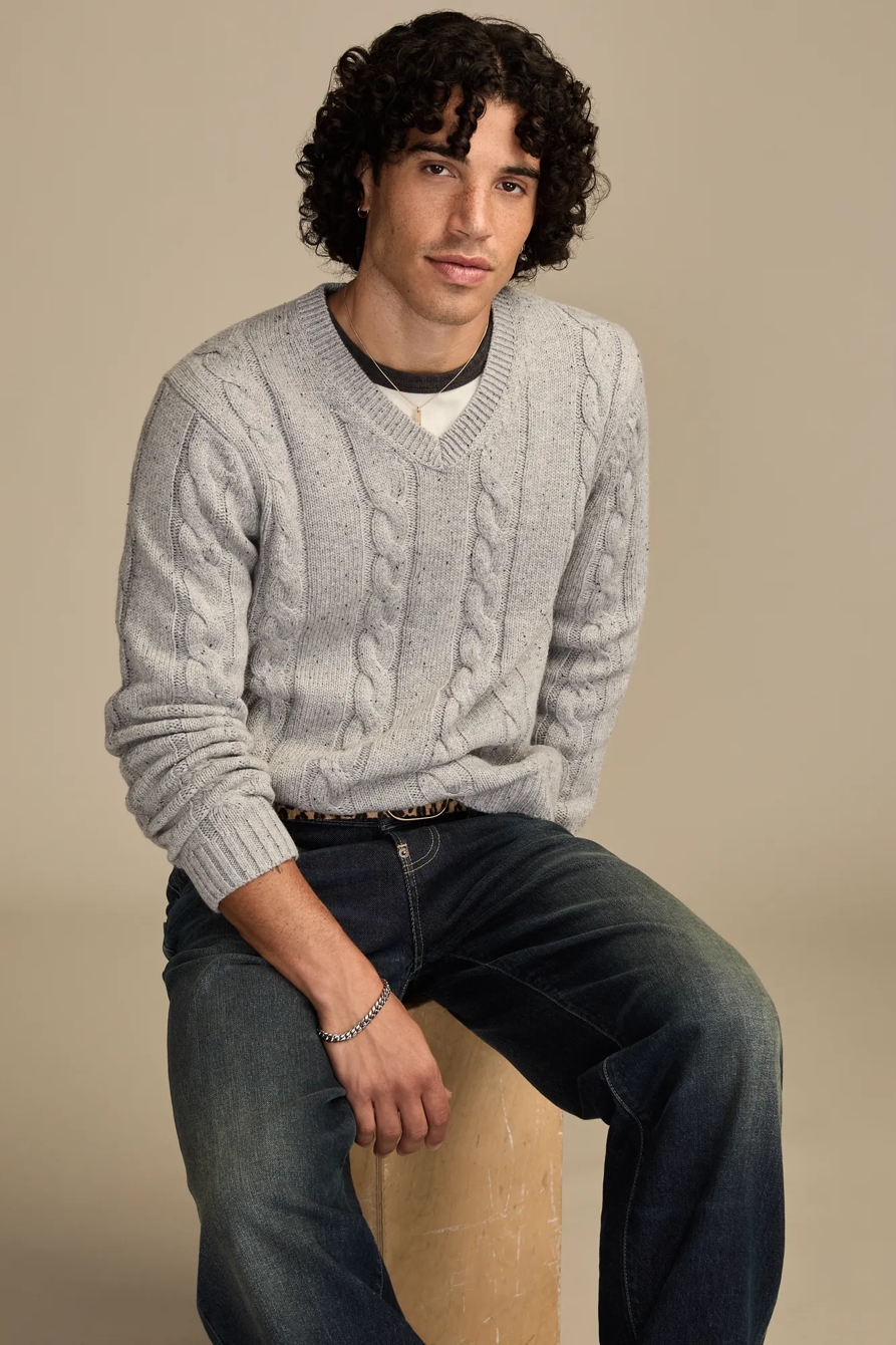 V-Neck Cable Sweater, image 5