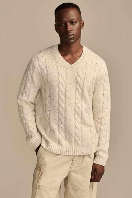 V-Neck Cable Sweater, image 1