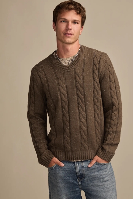V-Neck Cable Sweater, image 1