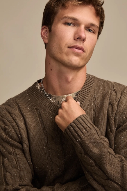 V-Neck Cable Sweater, image 2
