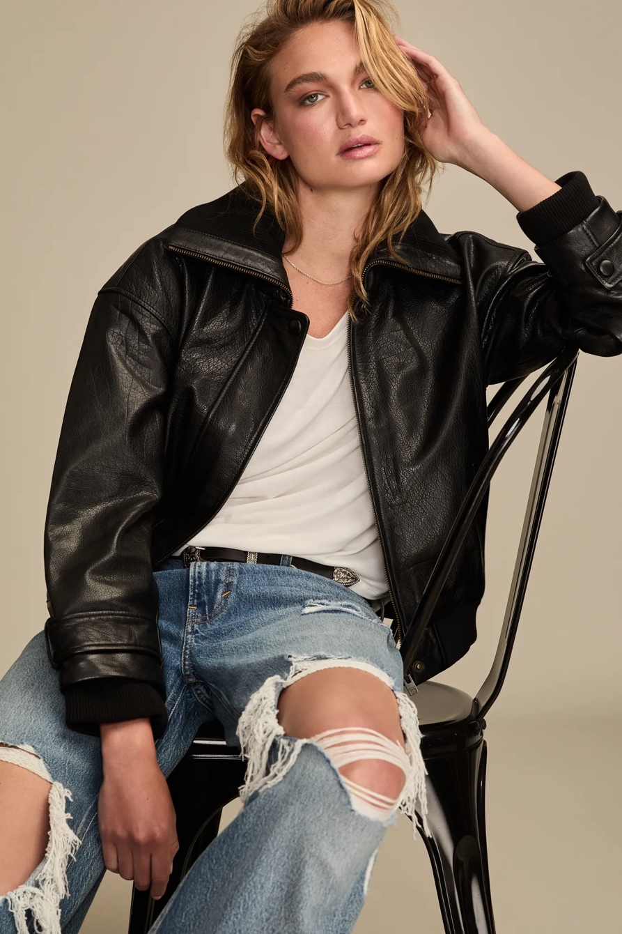 EXAGGERATED COLLAR LEATHER JACKET, image 5