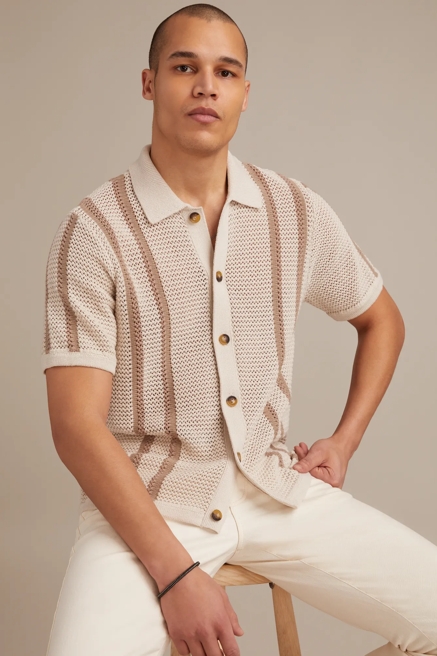 BORDER STRIPE BUTTON DOWN SWEATER, image 1