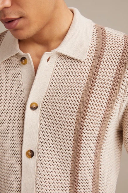 BORDER STRIPE BUTTON DOWN SWEATER, image 2