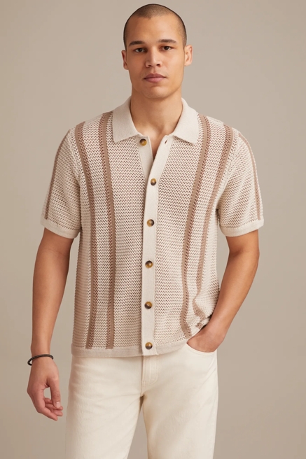 BORDER STRIPE BUTTON DOWN SWEATER, image 4